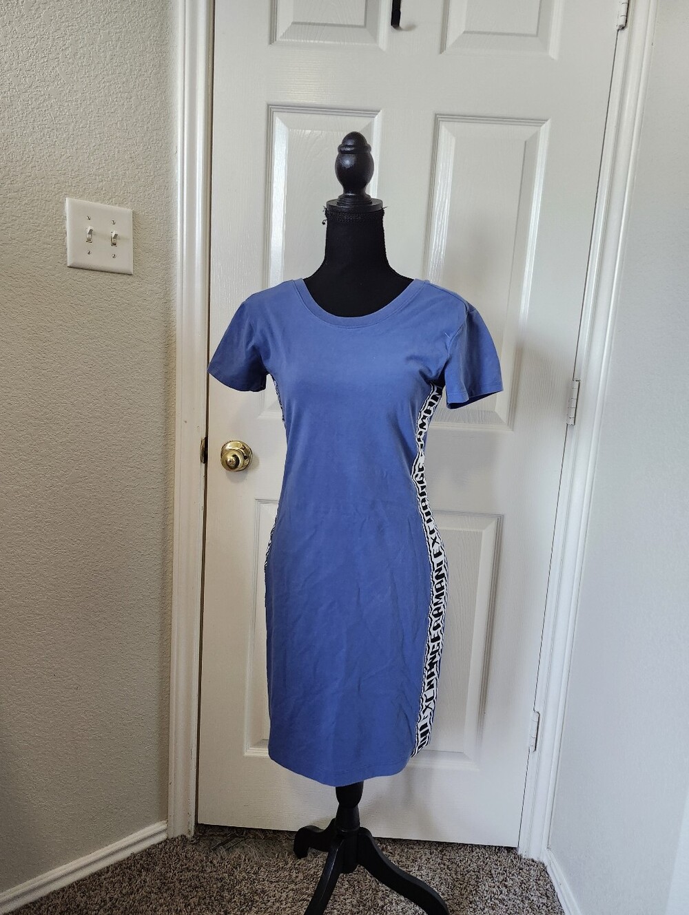 Armani Exchange Blue Mini Dress with Printed Side Panels